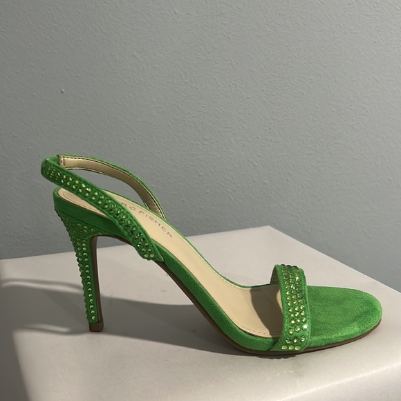 New Marc Fisher Betila Rhinestone Embellished Green Slingback Sandal Heels - Picture 8 of 12